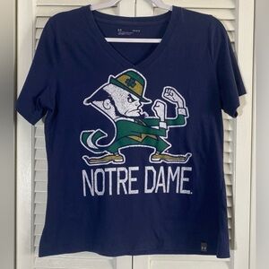 Notre Dame T-shirt Under Armour V-neck Size Large Navy Blue Loose Fit